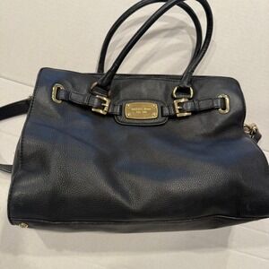 Michael Kors Black Pebbled Leather Satchel Bag‎ Gold Hardware y2k preppy